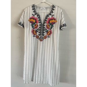THML White Embroidered Shift Dress, Size M